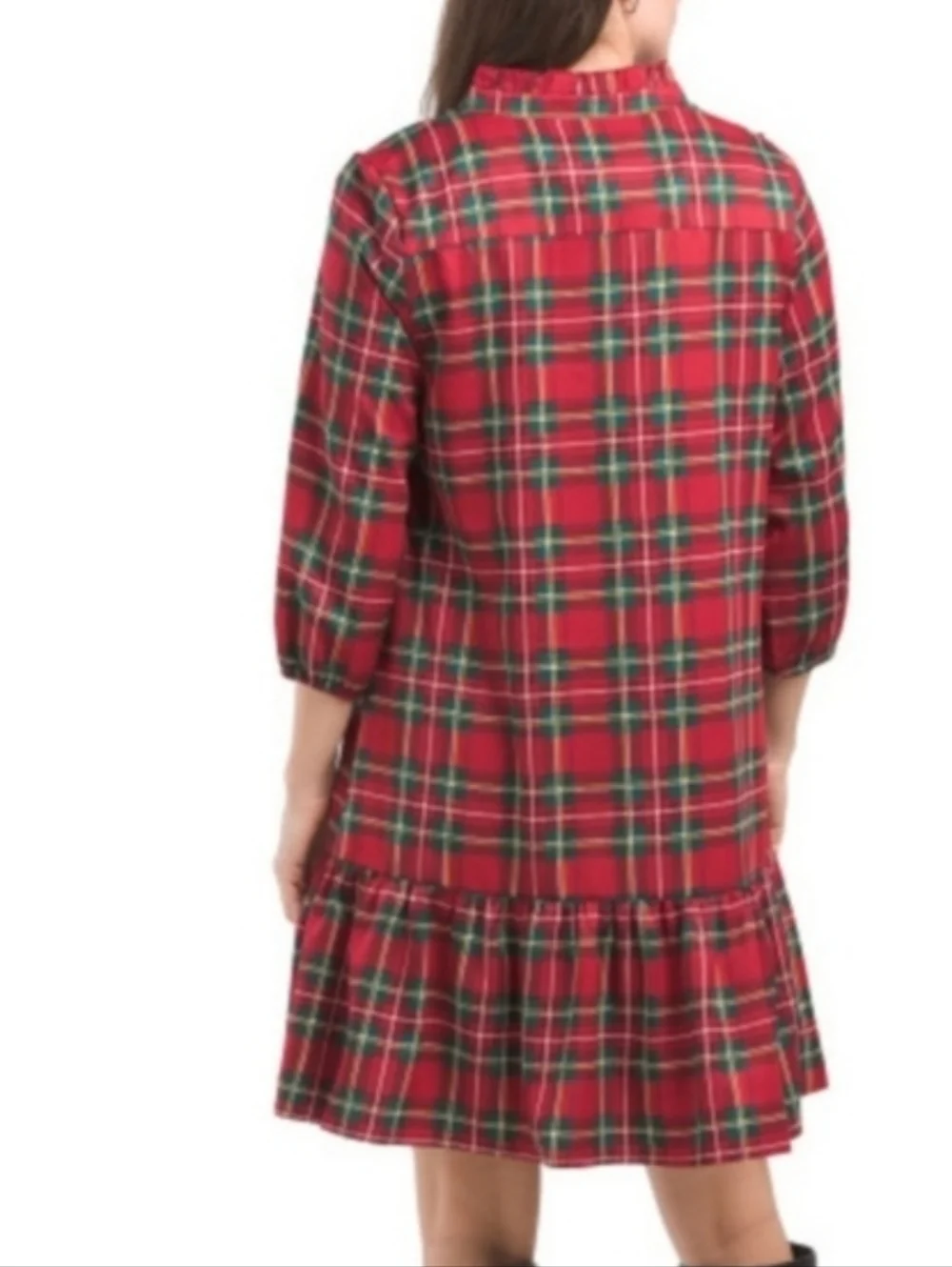 CYNTHIA ROWLEY Plaid Flounce Hem Ruffle Neck Mini Dress - Picture 2 of 7